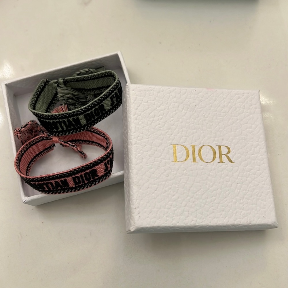 Christian Dior Woven Cotton J'Adior Friendship Bracelet Set Green Pink